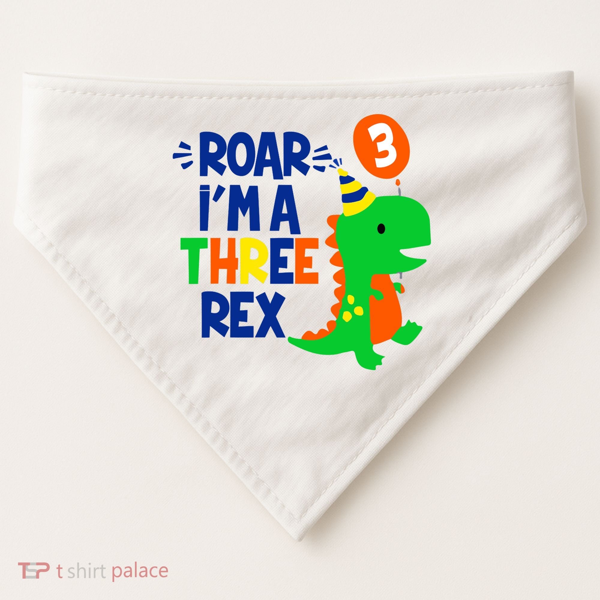 Roar I'm A Three Rex Dinosaur 3rd Birthday Boy 3 Years Bday USA-Made Doggie Bandana
