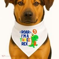 Roar I'm A Three Rex Dinosaur 3rd Birthday Boy 3 Years Bday USA-Made Doggie Bandana thumb 1