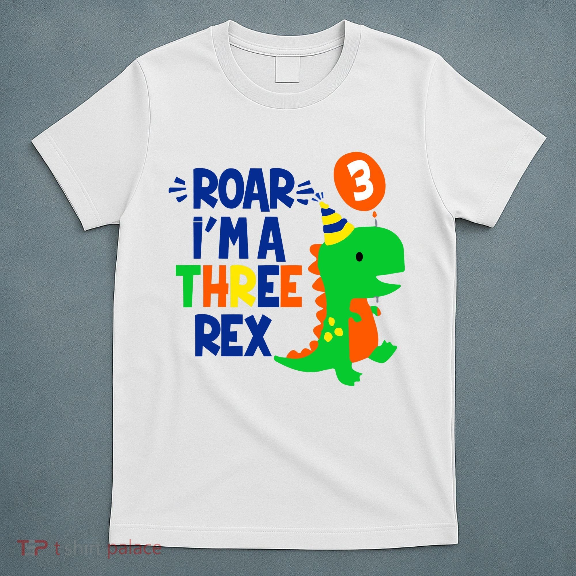 Roar I'm A Three Rex Dinosaur 3rd Birthday Boy 3 Years Bday T-Shirt