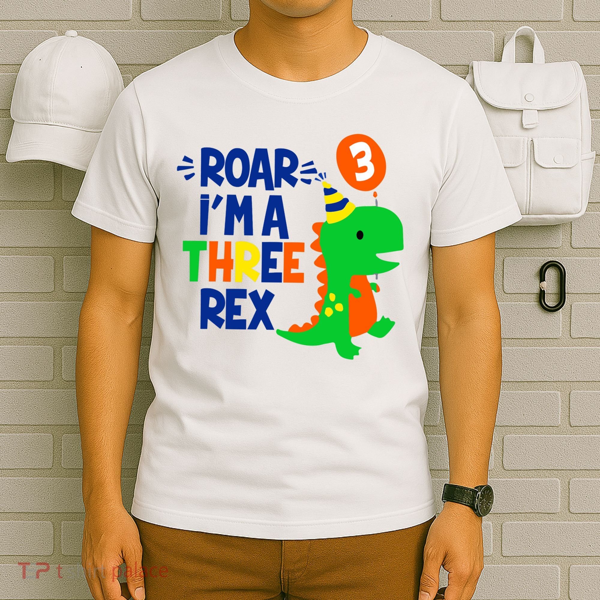 Roar I'm A Three Rex Dinosaur 3rd Birthday Boy 3 Years Bday T-Shirt