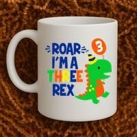 Roar I'm A Three Rex Dinosaur 3rd Birthday Boy 3 Years Bday Coffee Mug thumb 2