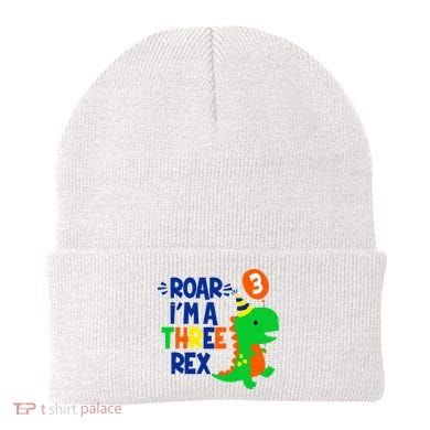 Roar I'm A Three Rex Dinosaur 3rd Birthday Boy 3 Years Bday Beanie