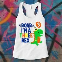 Roar I'm A Three Rex Dinosaur 3rd Birthday Boy 3 Years Bday Women's Tank Top thumb 3