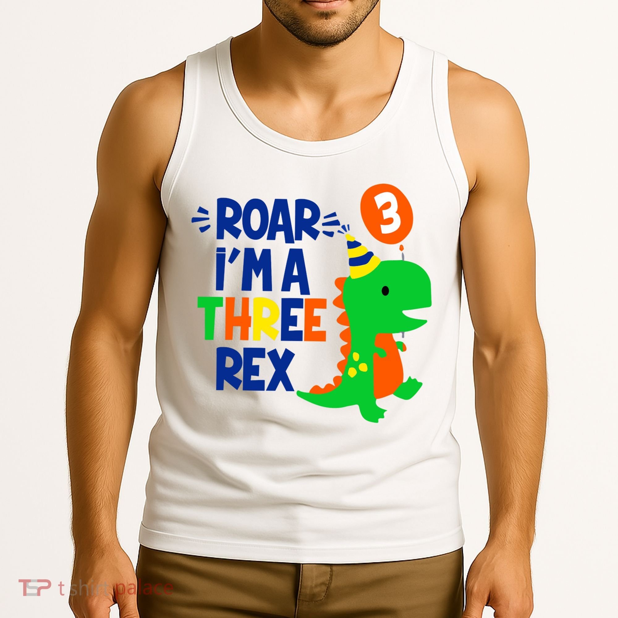 Roar I'm A Three Rex Dinosaur 3rd Birthday Boy 3 Years Bday Tank Top