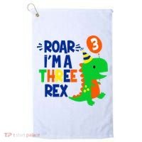 Roar I'm A Three Rex Dinosaur 3rd Birthday Boy 3 Years Bday Golf Towel thumb 0