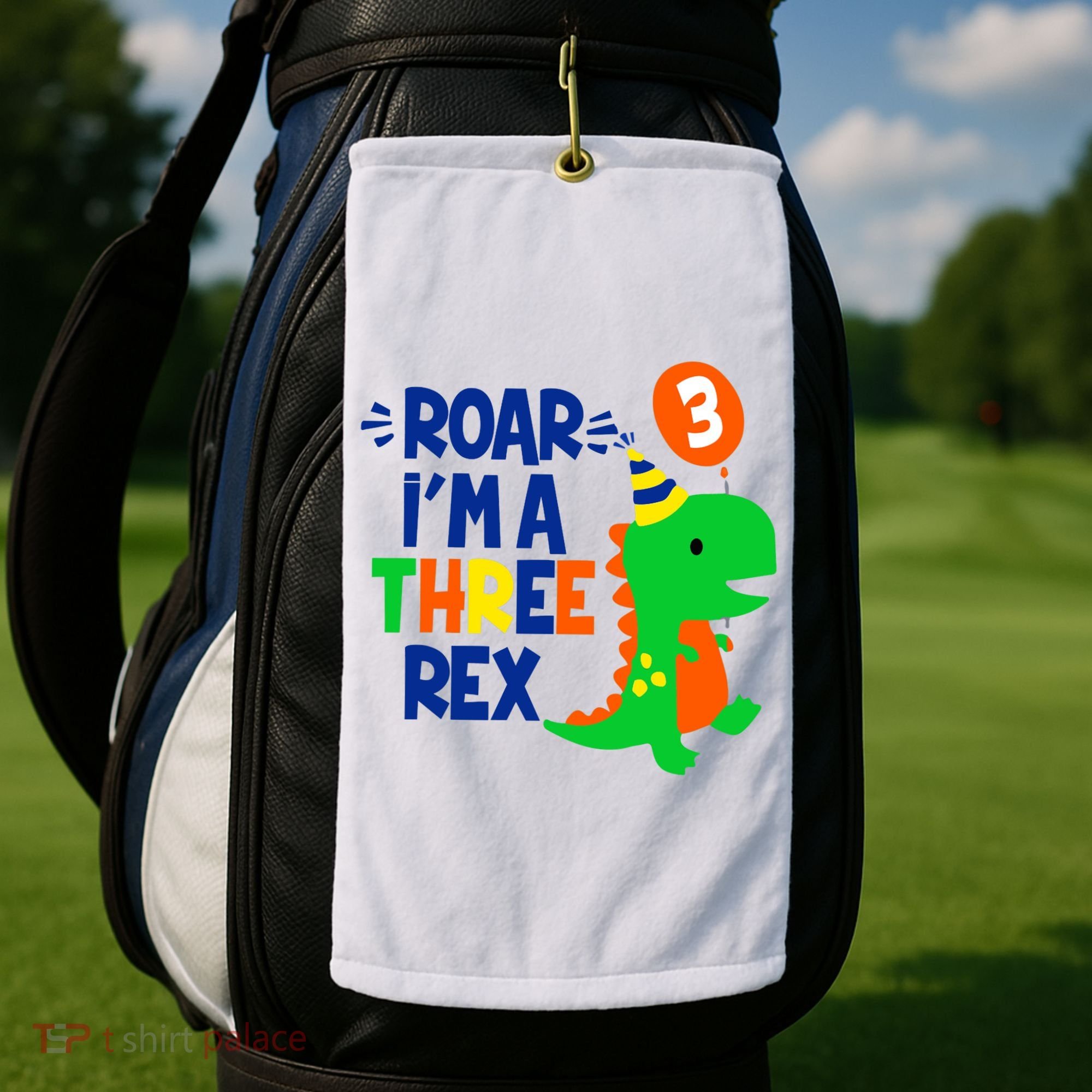 Roar I'm A Three Rex Dinosaur 3rd Birthday Boy 3 Years Bday Golf Towel