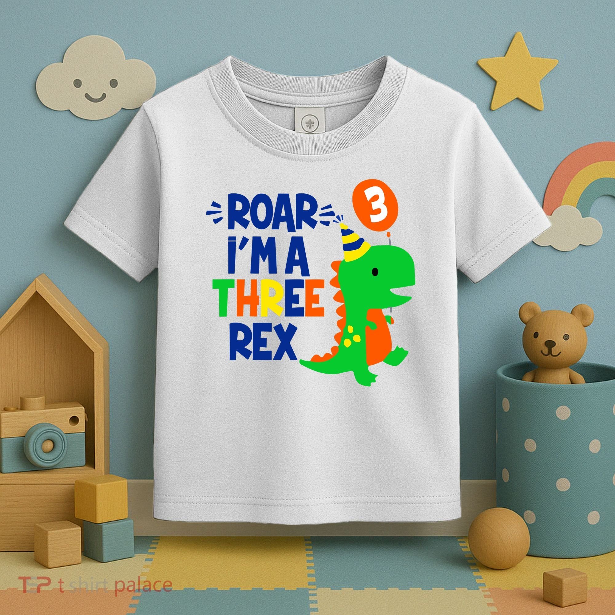 Roar I'm A Three Rex Dinosaur 3rd Birthday Boy 3 Years Bday Toddler T-Shirt