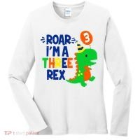Roar I'm A Three Rex Dinosaur 3rd Birthday Boy 3 Years Bday Women's Long Sleeve Shirt thumb 0
