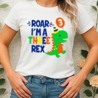 Roar I'm A Three Rex Dinosaur 3rd Birthday Boy 3 Years Bday Women's T-Shirt thumb 2