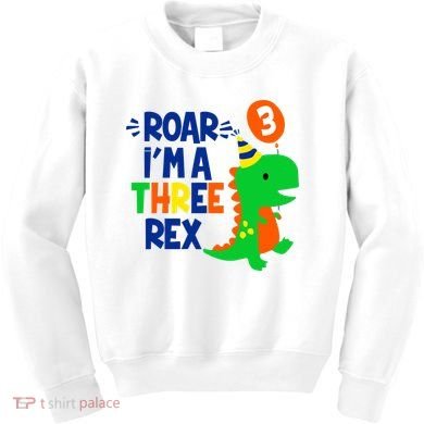 Roar I'm A Three Rex Dinosaur 3rd Birthday Boy 3 Years Bday Kids Sweatshirt