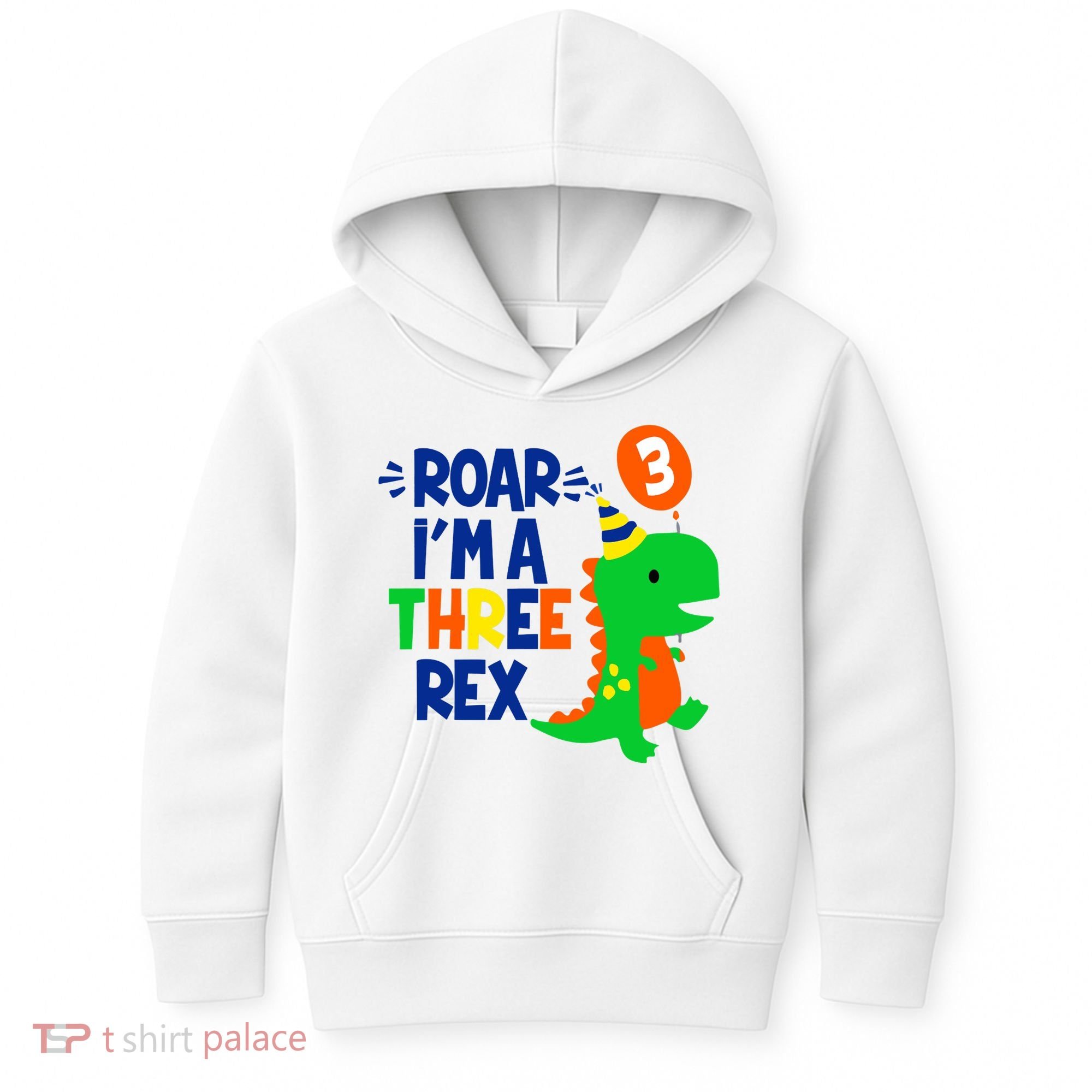 Roar I'm A Three Rex Dinosaur 3rd Birthday Boy 3 Years Bday Kids Hoodie
