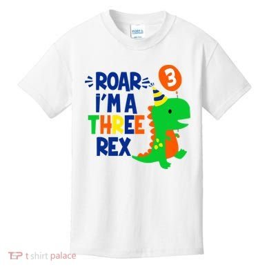 Roar I'm A Three Rex Dinosaur 3rd Birthday Boy 3 Years Bday Kids T-Shirt
