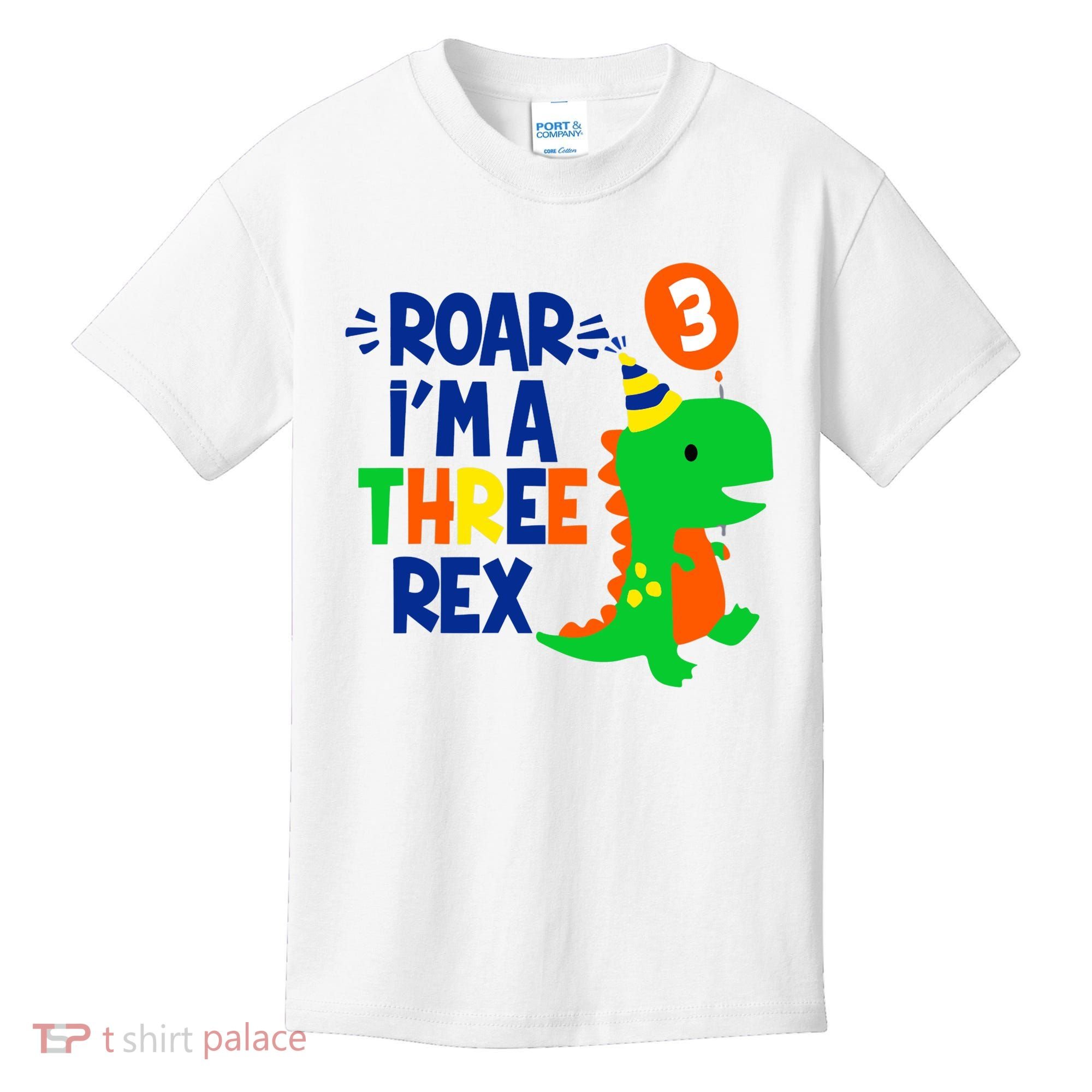 Roar I'm A Three Rex Dinosaur 3rd Birthday Boy 3 Years Bday Kids T-Shirt