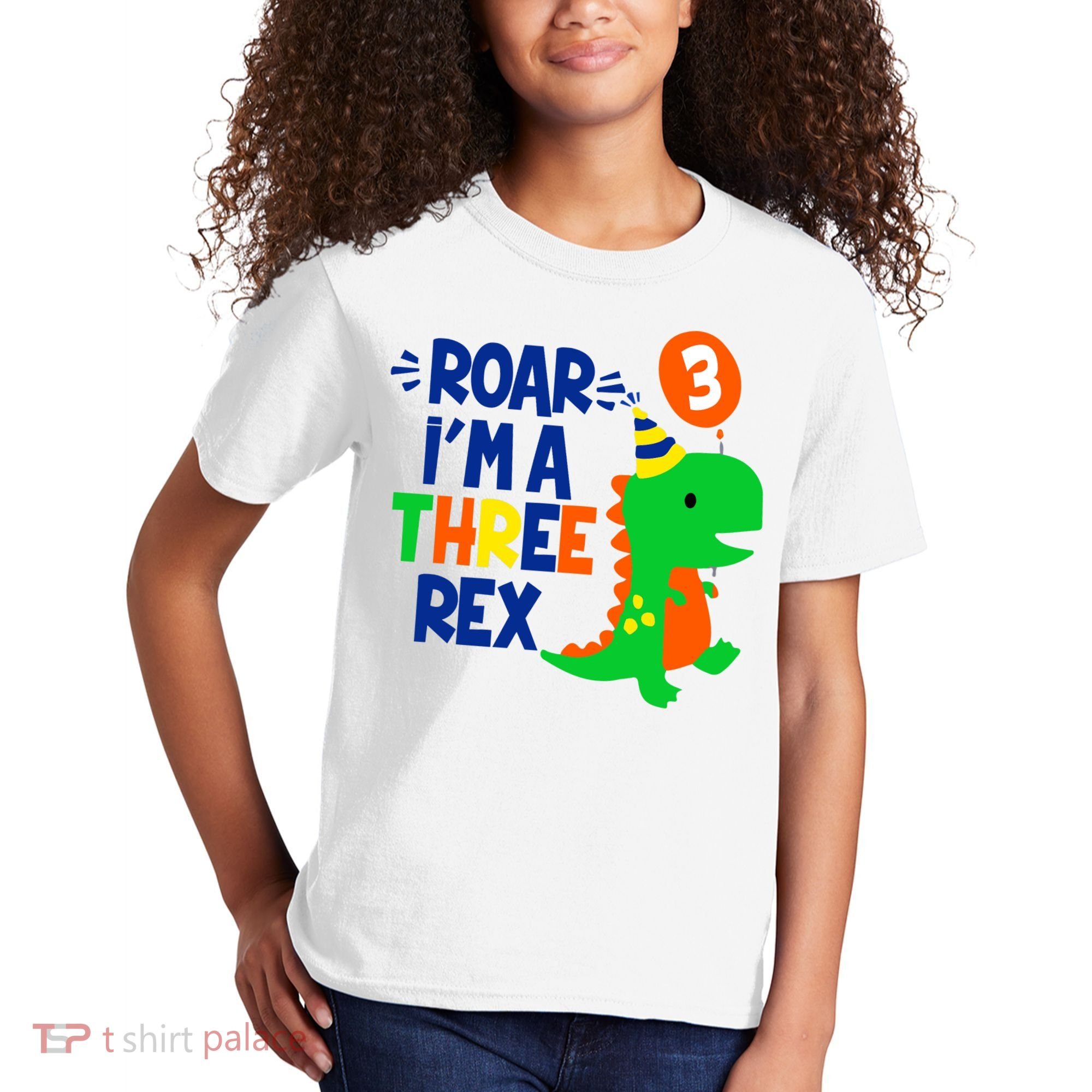 Roar I'm A Three Rex Dinosaur 3rd Birthday Boy 3 Years Bday Kids T-Shirt