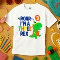 Roar I'm A Three Rex Dinosaur 3rd Birthday Boy 3 Years Bday Kids T-Shirt thumb 3