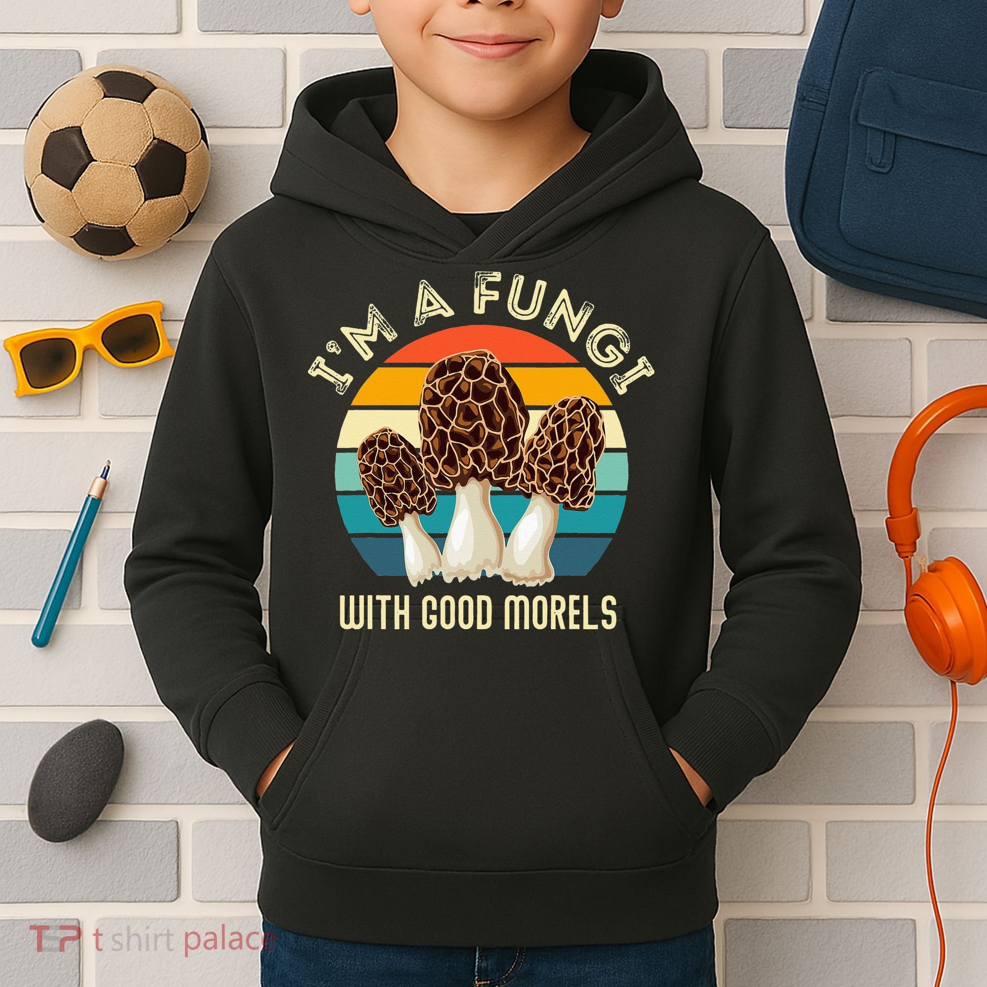 Retro I’M A FUNGI with GOOD MORELS Funny Morel Meme Kids Hoodie