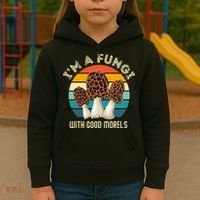 Retro I’M A FUNGI with GOOD MORELS Funny Morel Meme Kids Hoodie thumb 3