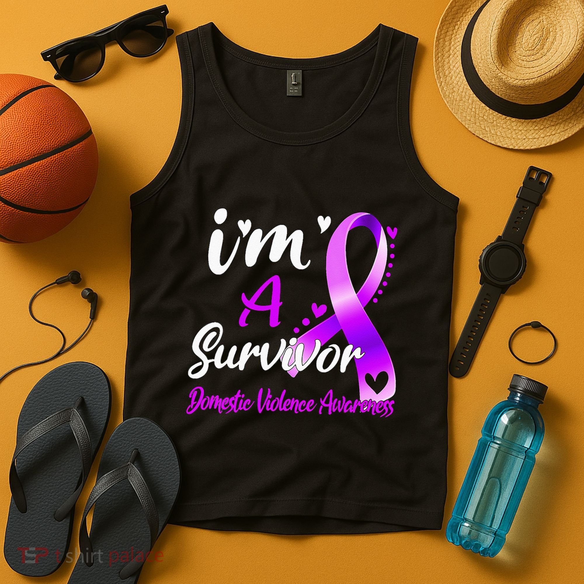Ribbon Im A Survivor Domestic Violence Awareness Tank Top