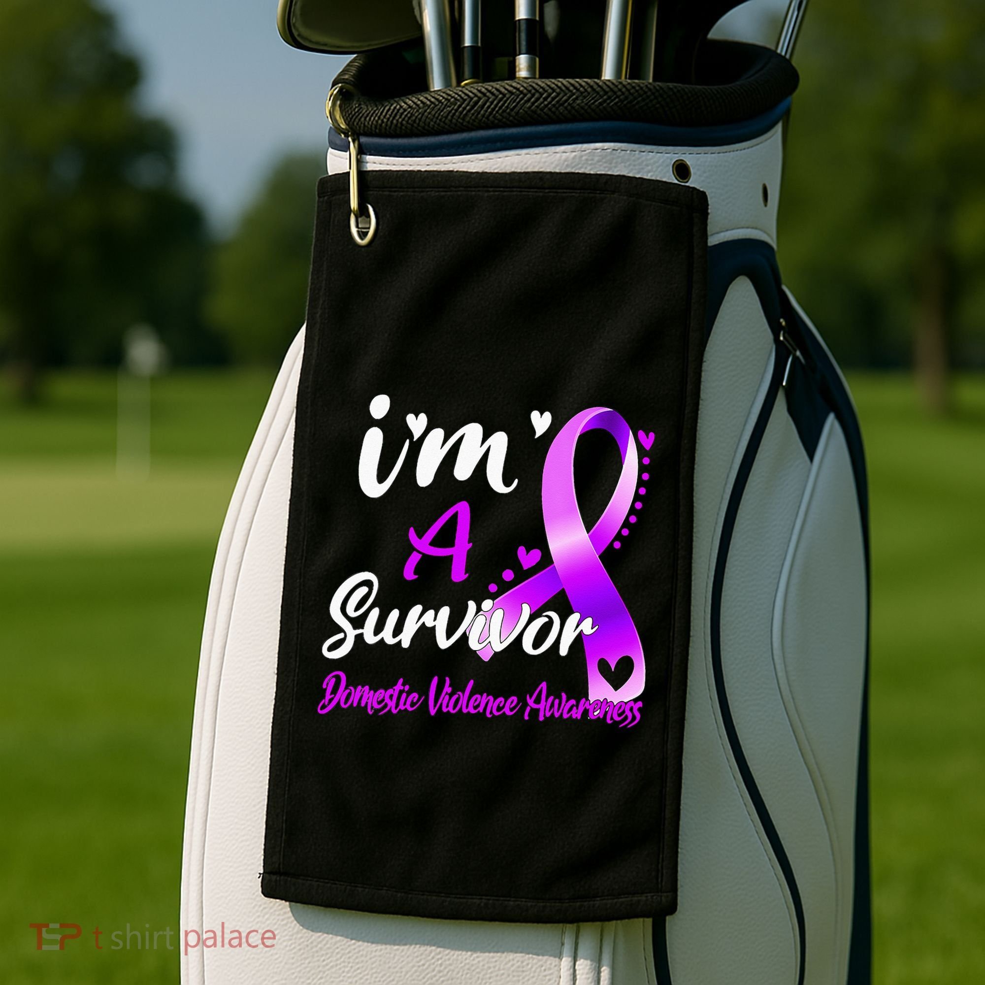 Ribbon Im A Survivor Domestic Violence Awareness Golf Towel