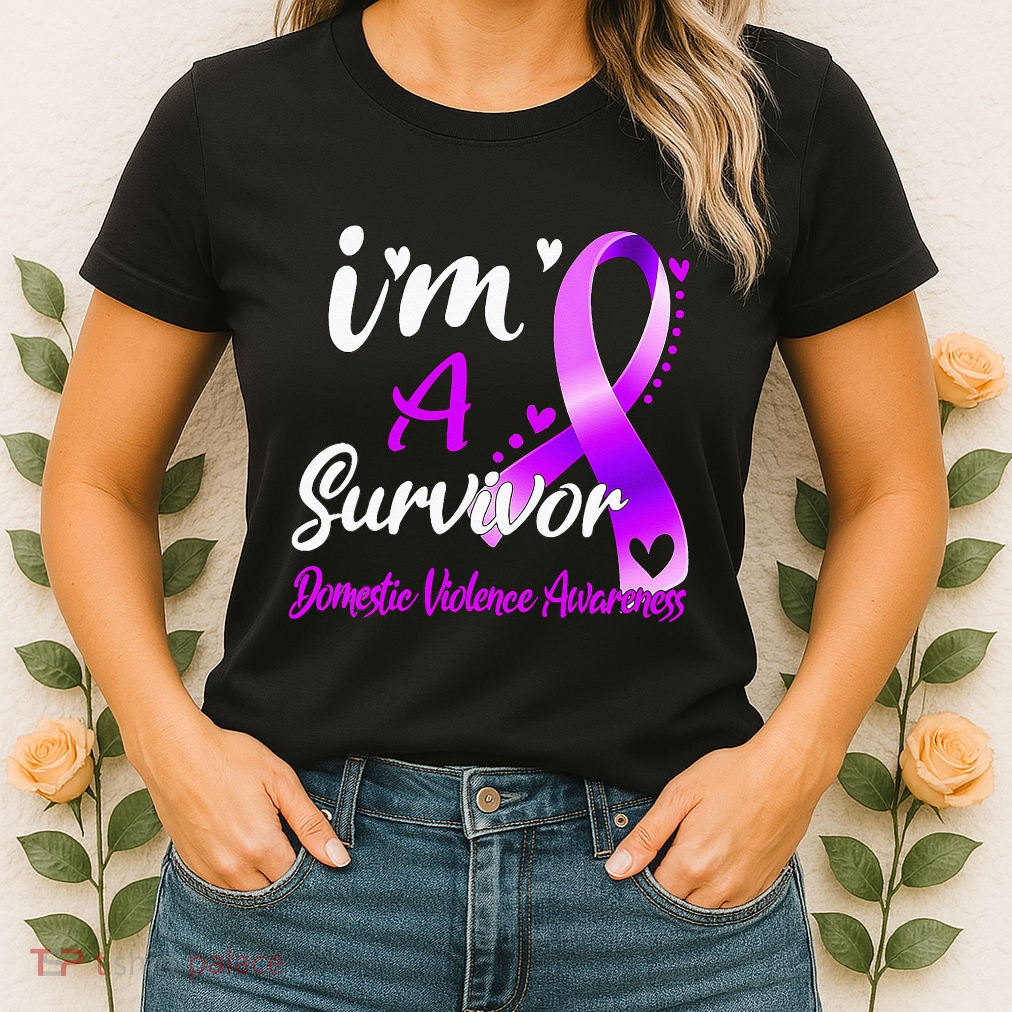 Ribbon Im A Survivor Domestic Violence Awareness Women's T-Shirt