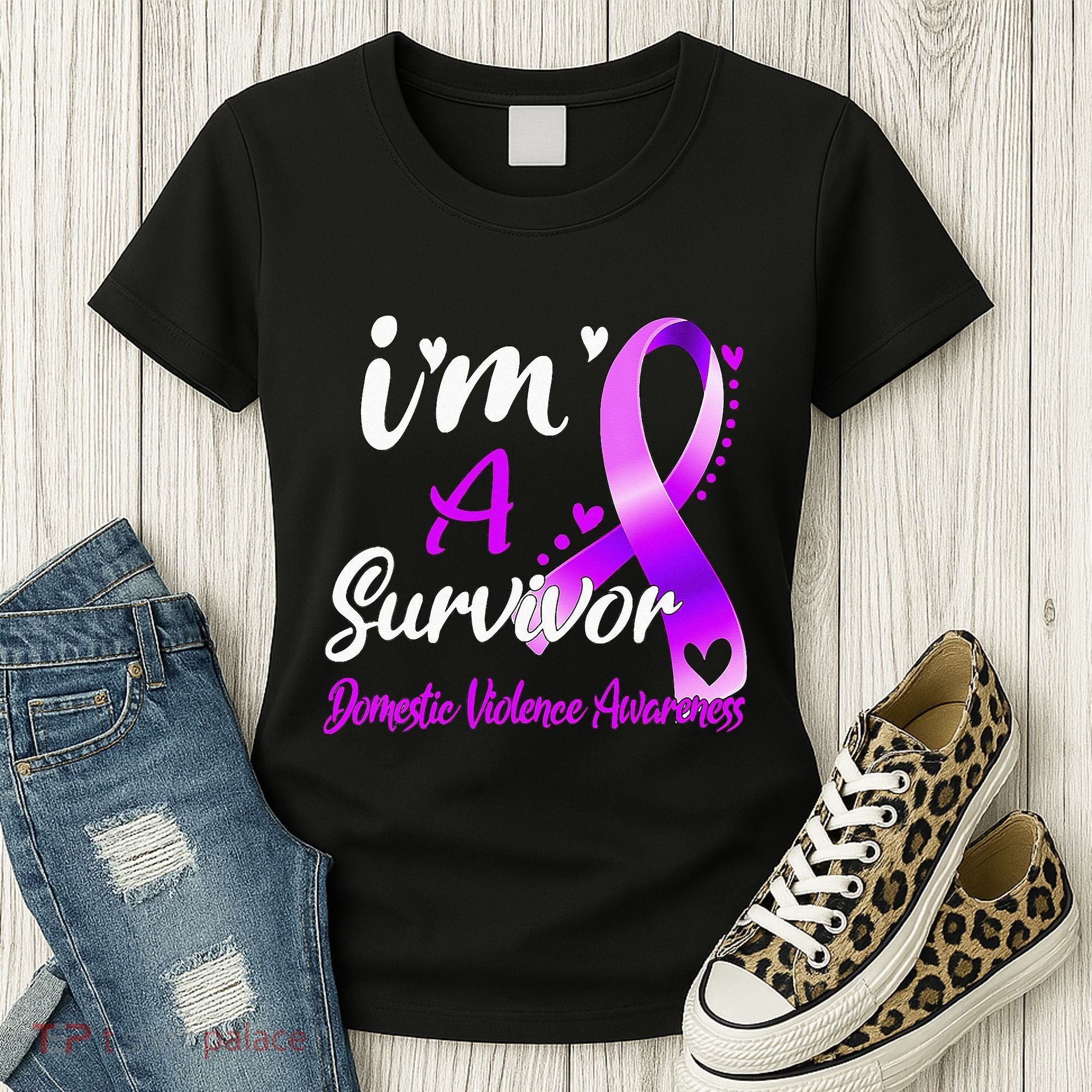 Ribbon Im A Survivor Domestic Violence Awareness Women's T-Shirt