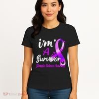 Ribbon Im A Survivor Domestic Violence Awareness Women's T-Shirt thumb 4