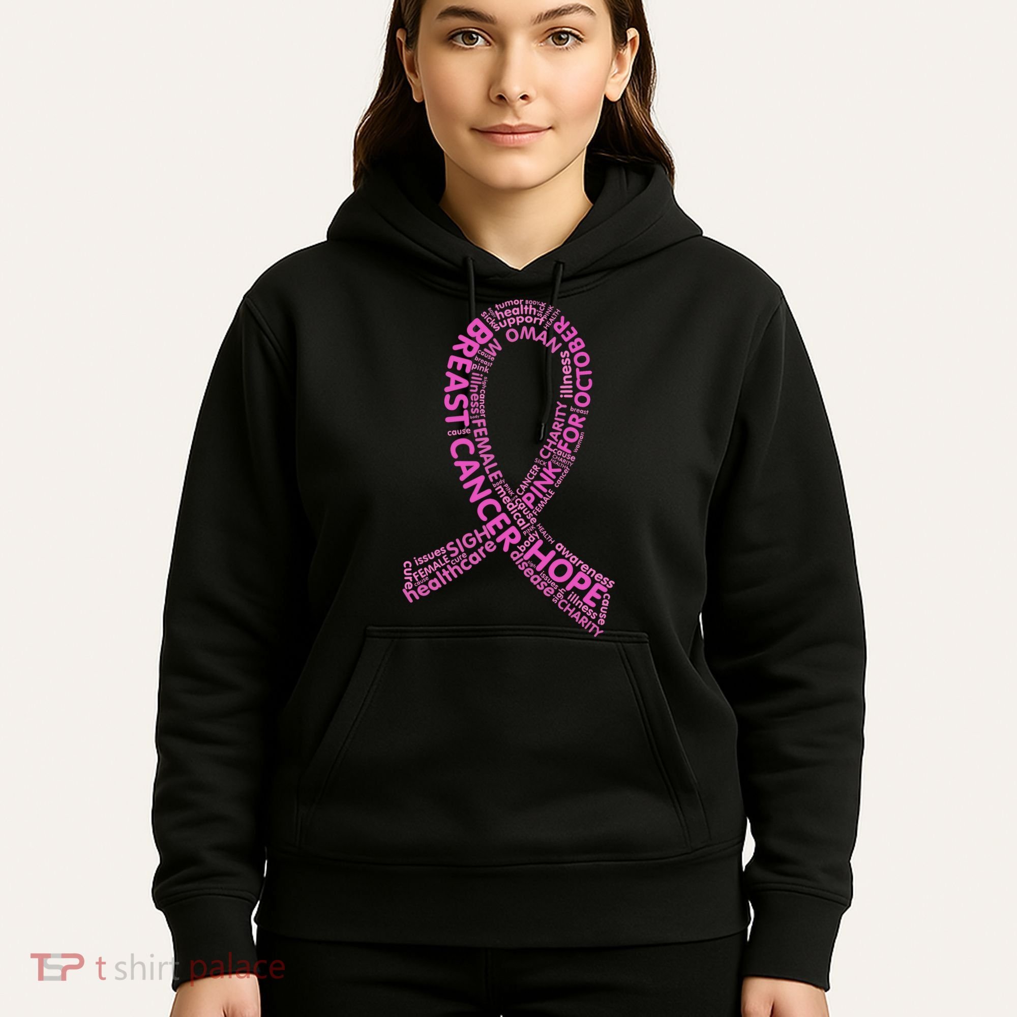 Ribbon Breast Cancer Word Print Hoodie