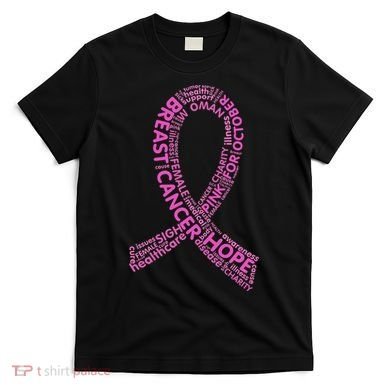 Ribbon Breast Cancer Word Print T-Shirt