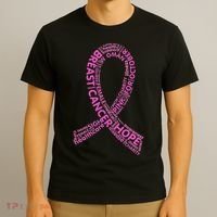 Ribbon Breast Cancer Word Print T-Shirt thumb 3