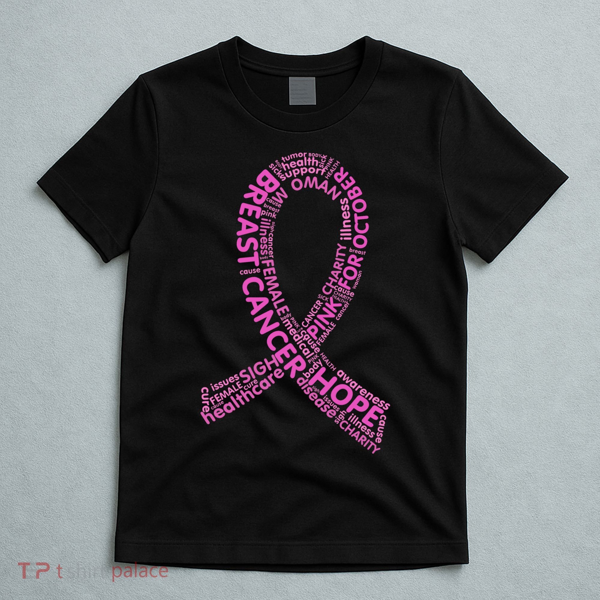 Ribbon Breast Cancer Word Print T-Shirt