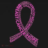 Ribbon Breast Cancer Word Print Button thumb 1