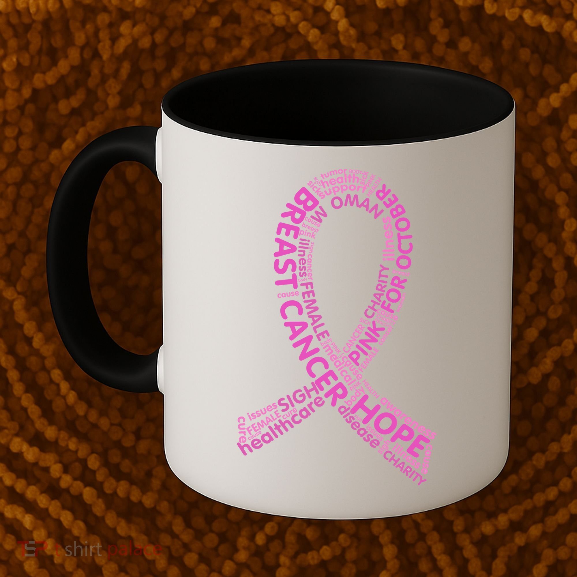 Ribbon Breast Cancer Word Print Coffee Mug