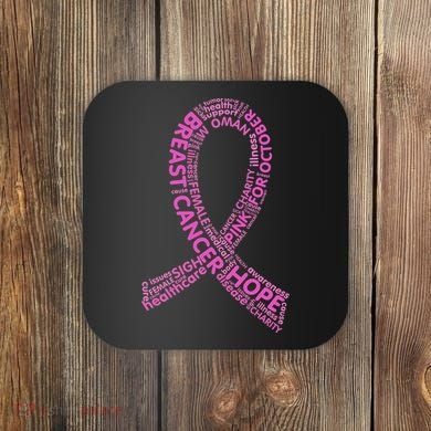 Ribbon Breast Cancer Word Print Coaster