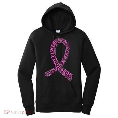 Ribbon Breast Cancer Word Print Women's Hoodie