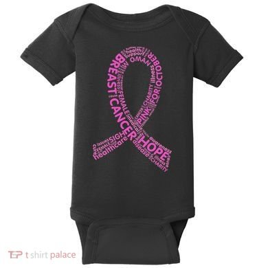 Ribbon Breast Cancer Word Print Baby Bodysuit