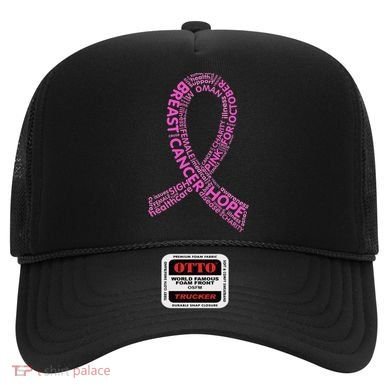 Ribbon Breast Cancer Word Print Hat
