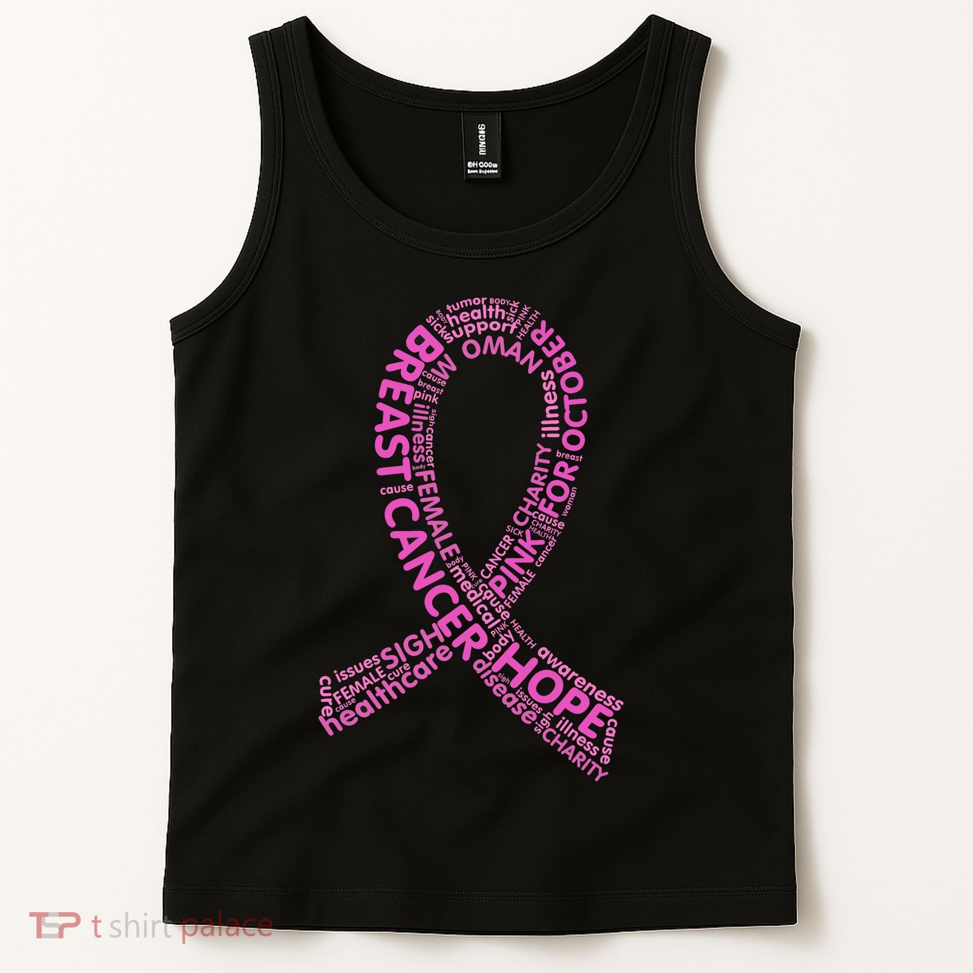 Ribbon Breast Cancer Word Print Tank Top