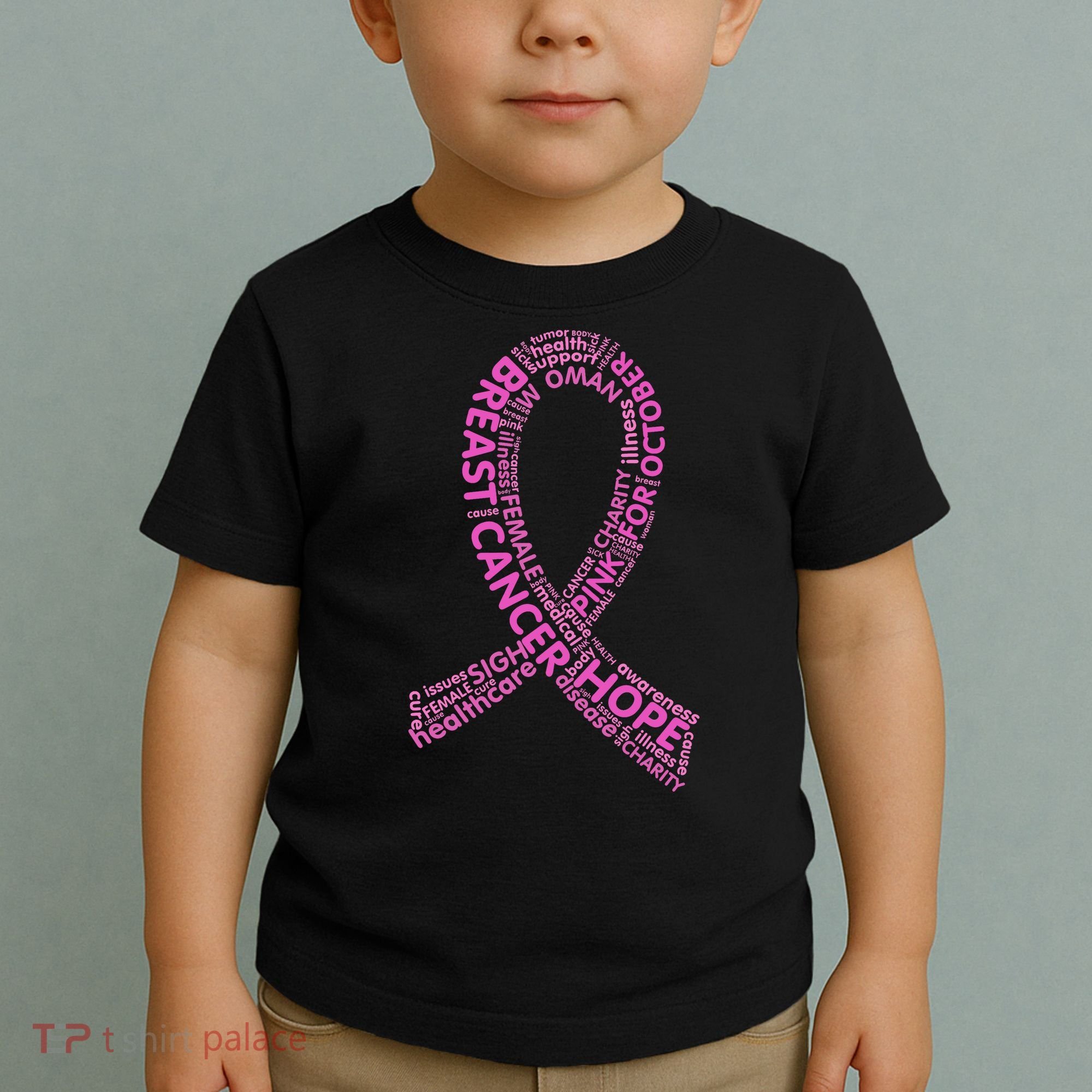 Ribbon Breast Cancer Word Print Toddler T-Shirt