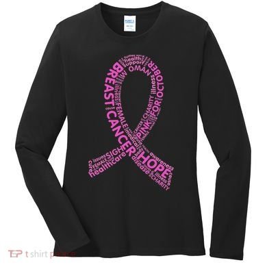 Ribbon Breast Cancer Word Print Women's Long Sleeve Shirt