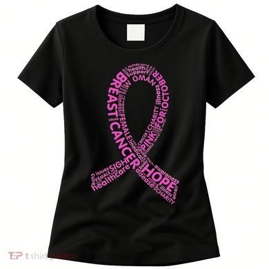 Ribbon Breast Cancer Word Print Women's T-Shirt