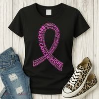 Ribbon Breast Cancer Word Print Women's T-Shirt thumb 3