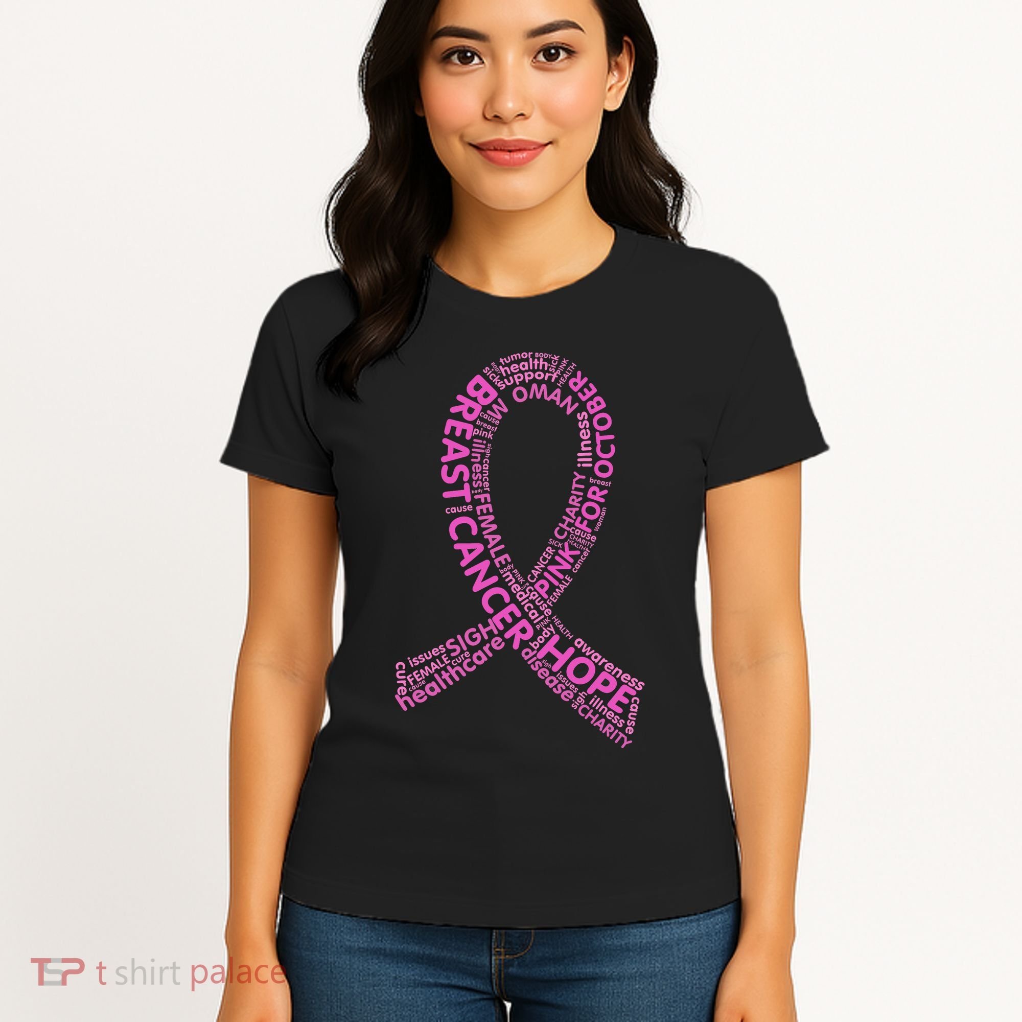 Ribbon Breast Cancer Word Print Women's T-Shirt