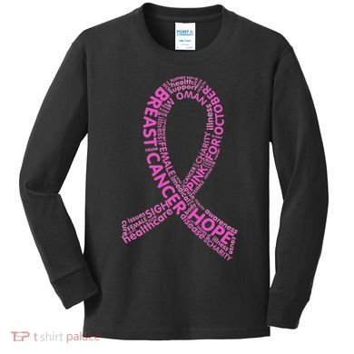 Ribbon Breast Cancer Word Print Kids Long Sleeve Shirt