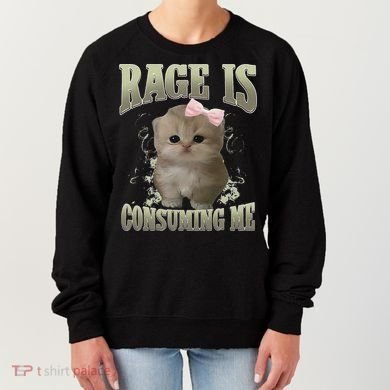 Rage Is Consuming Me Cute Coquette Bow Kawaii Cat Meme Women's Sweatshirt