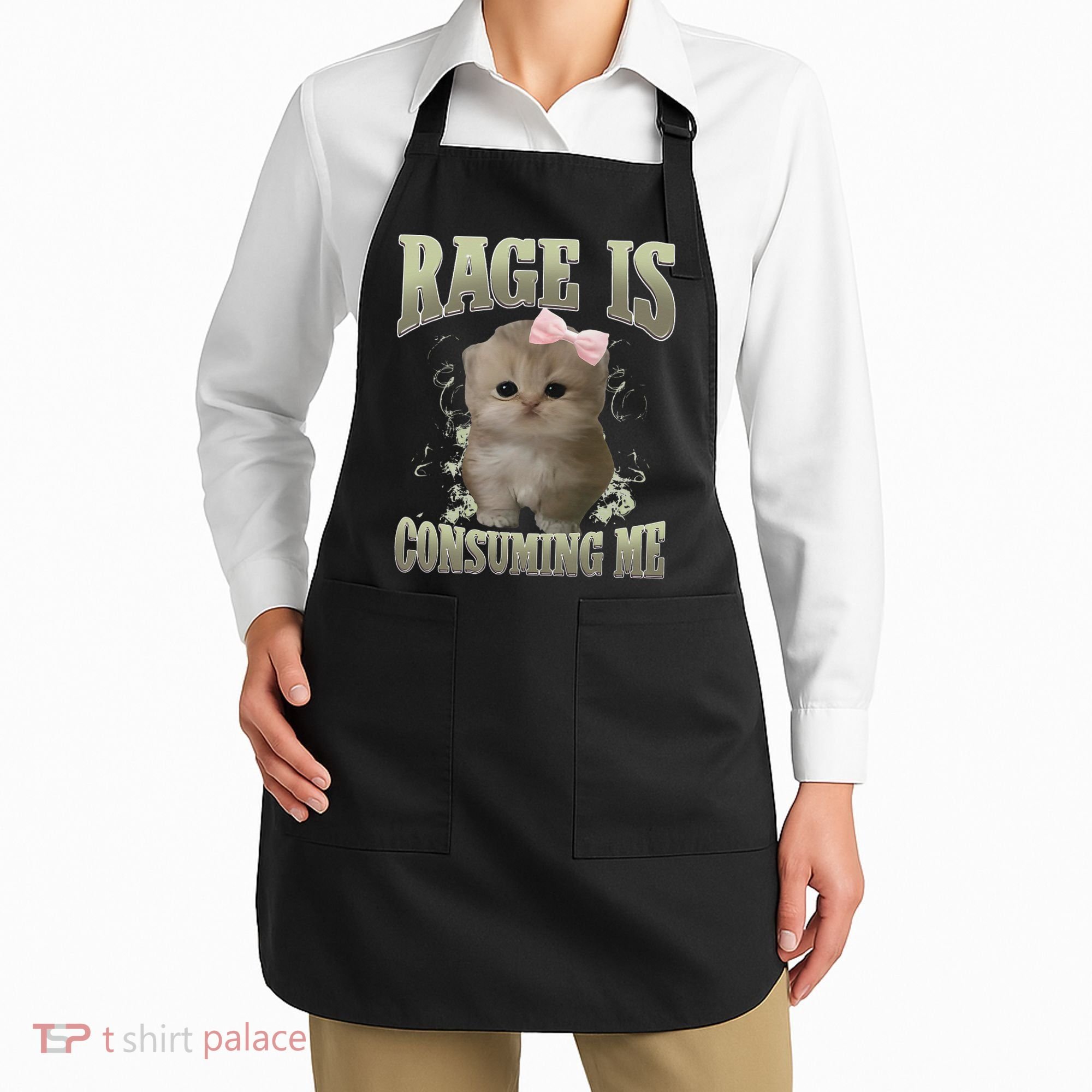 Rage Is Consuming Me Cute Coquette Bow Kawaii Cat Meme Apron