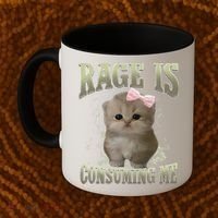 Rage Is Consuming Me Cute Coquette Bow Kawaii Cat Meme Coffee Mug thumb 2