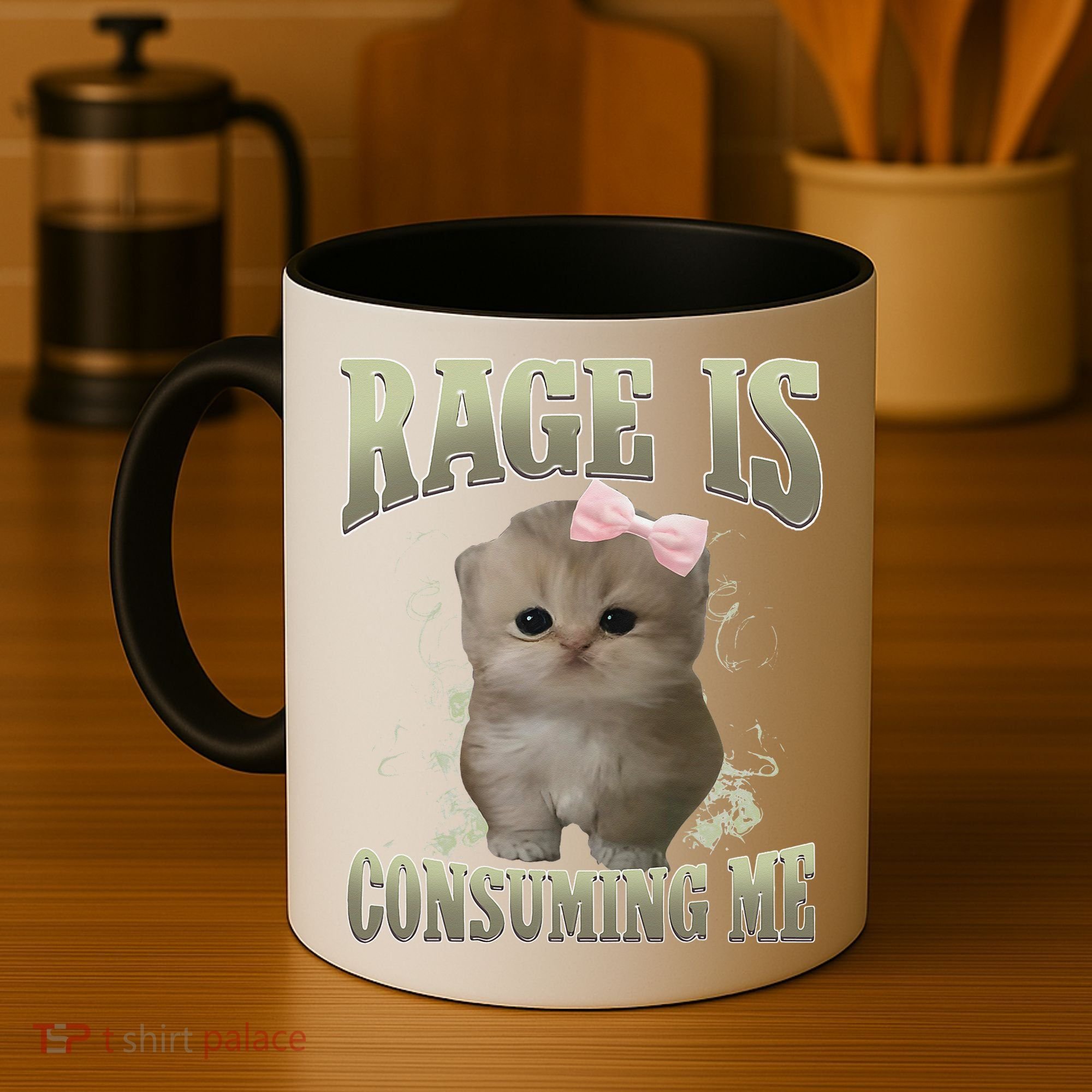 Rage Is Consuming Me Cute Coquette Bow Kawaii Cat Meme Coffee Mug