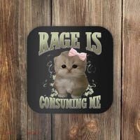 Rage Is Consuming Me Cute Coquette Bow Kawaii Cat Meme Coaster thumb 0