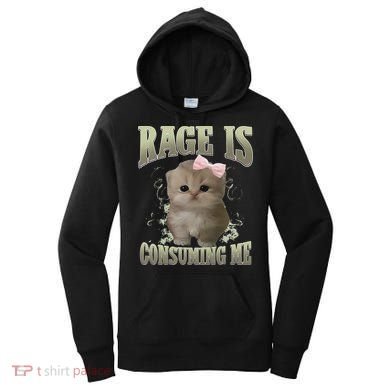 Rage Is Consuming Me Cute Coquette Bow Kawaii Cat Meme Women's Hoodie