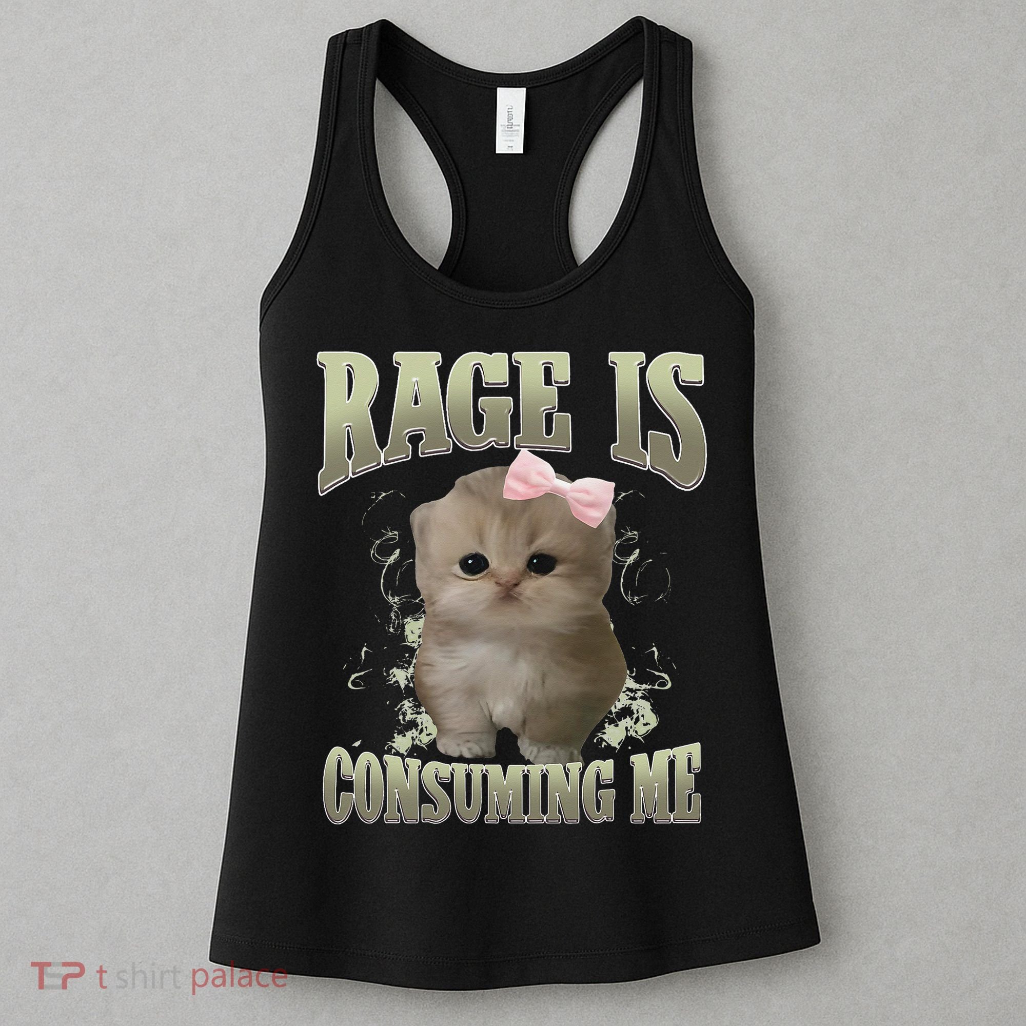 Rage Is Consuming Me Cute Coquette Bow Kawaii Cat Meme Women's Tank Top